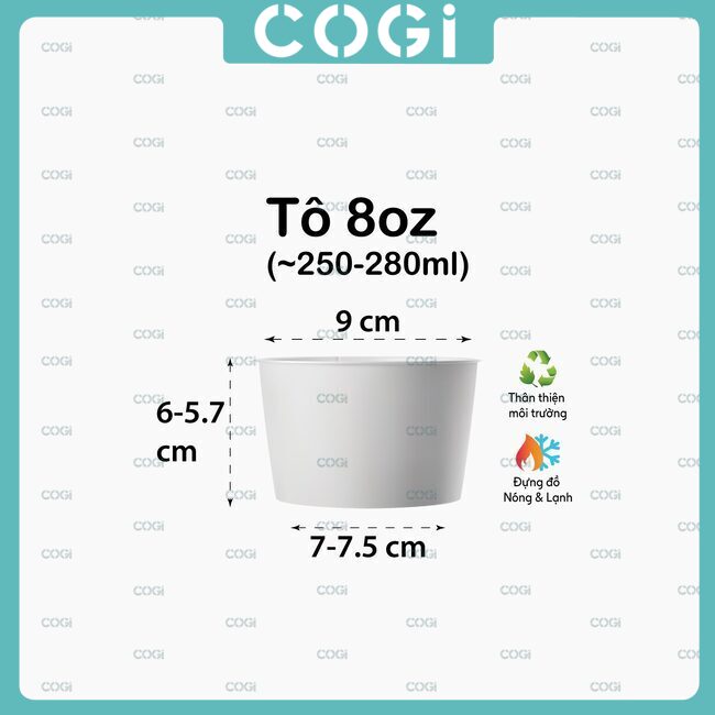 50 pcs disposable 2PE white paper bowls from COGI with many sizes specializing in ice cream, flax tea, fresh tofu - optional with lid