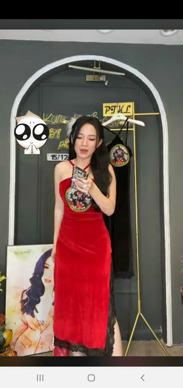 Đầm nhung cổ yếm-HC#damnu