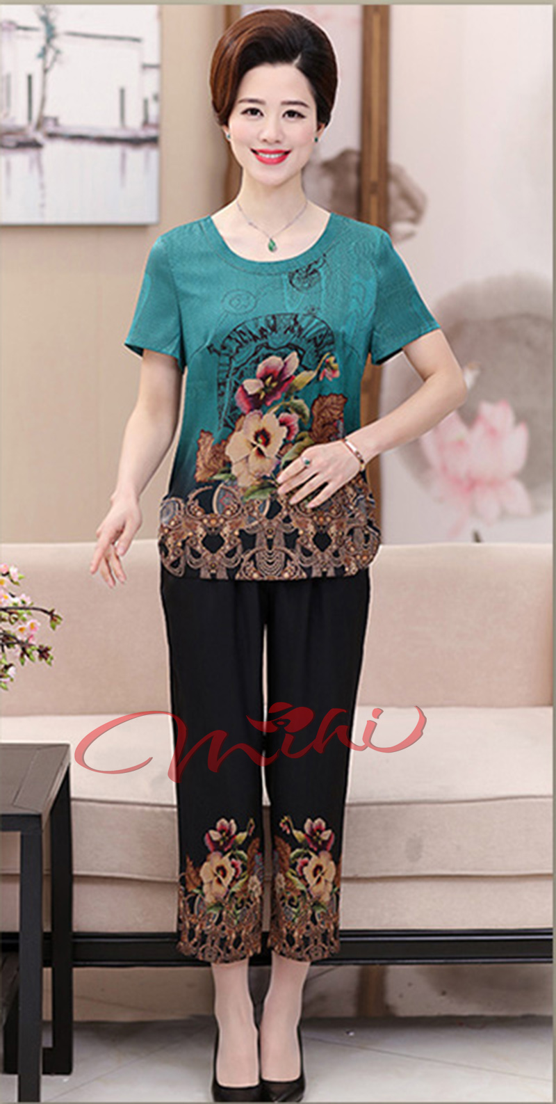 Bộ mặc nhà trung niên nữ cho mẹ sang trọng B58 - Bộ đồ quần áo kiểu dáng thời trang mùa hè cao cấp trung tuổi - Bộ đồ ngủ Lụa Đẹp có cỡ bigsize cho người lớn tuổi phù hợp U40 U50 U60 U70 giá rẻ