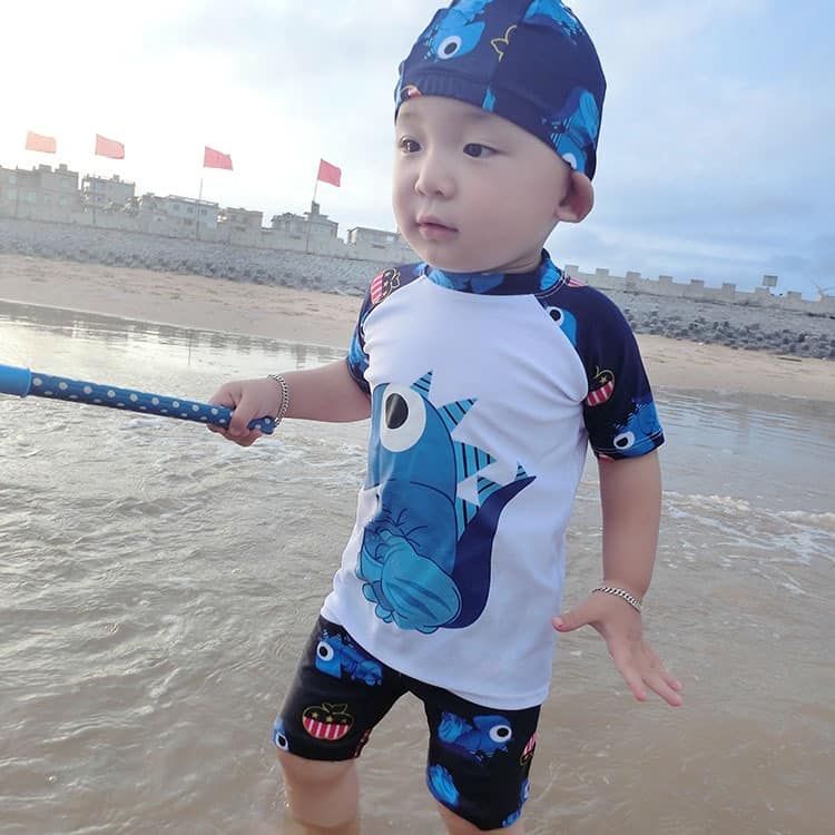Đồ bơi bé trai hình khủng long kèm mũ