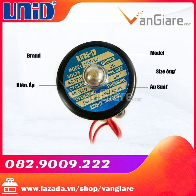 Van điện từ phi 21 (Đầu coil nhập XỊN) UW15 Uni-D (12v, 24v, 110v, 220v), UW tròn