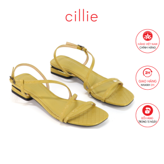 Giày sandal nữ mũi vuông quai dây thời trang du lịch đi chơi với màu pastel mới nhất gót phủ bạc cao 2cm Cillie 1160 thumbnail