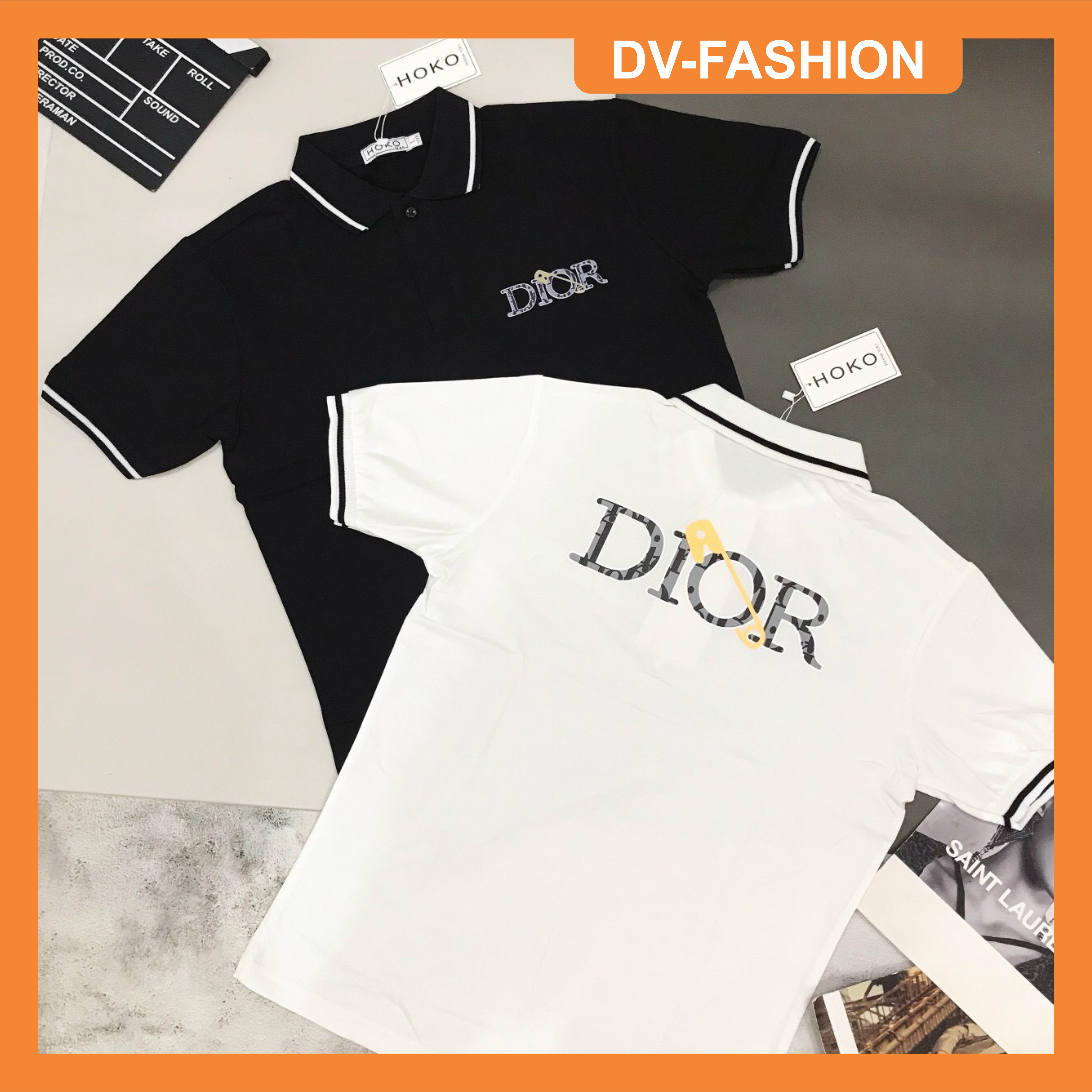 Áo thun polo nam đẹp có cổ tay ngắn họa tiết Dior phong cách trẻ trung