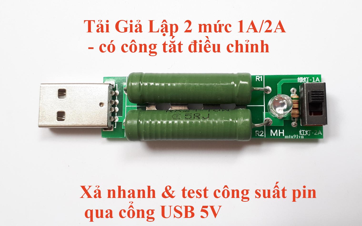 Tải Giả Lập 1A/2A Dùng Test Pin Sạc Dự Phòng, Cốc Sạc, Xả Nhanh Điện Áp Pin / Acquy