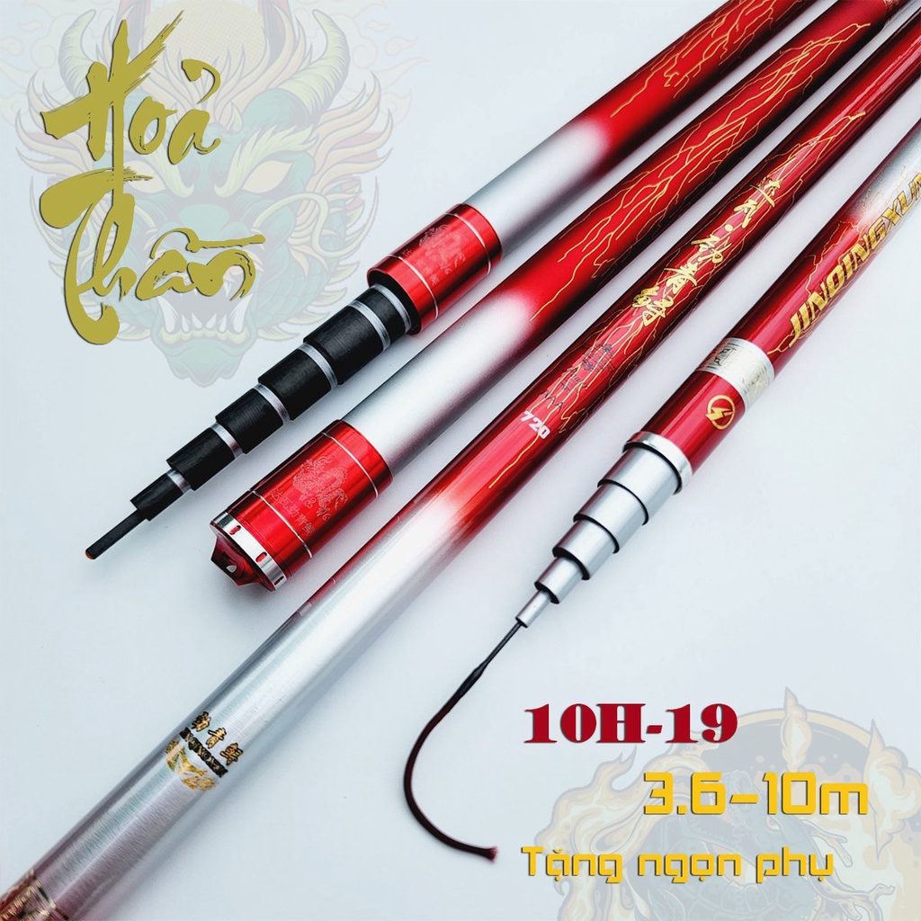 Cần câu đơn cần câu đài hỏa thần 10h phân bổ lực 19i tải tĩnh 3,5kg , cần câu tay 10h ngọn 1,6mm