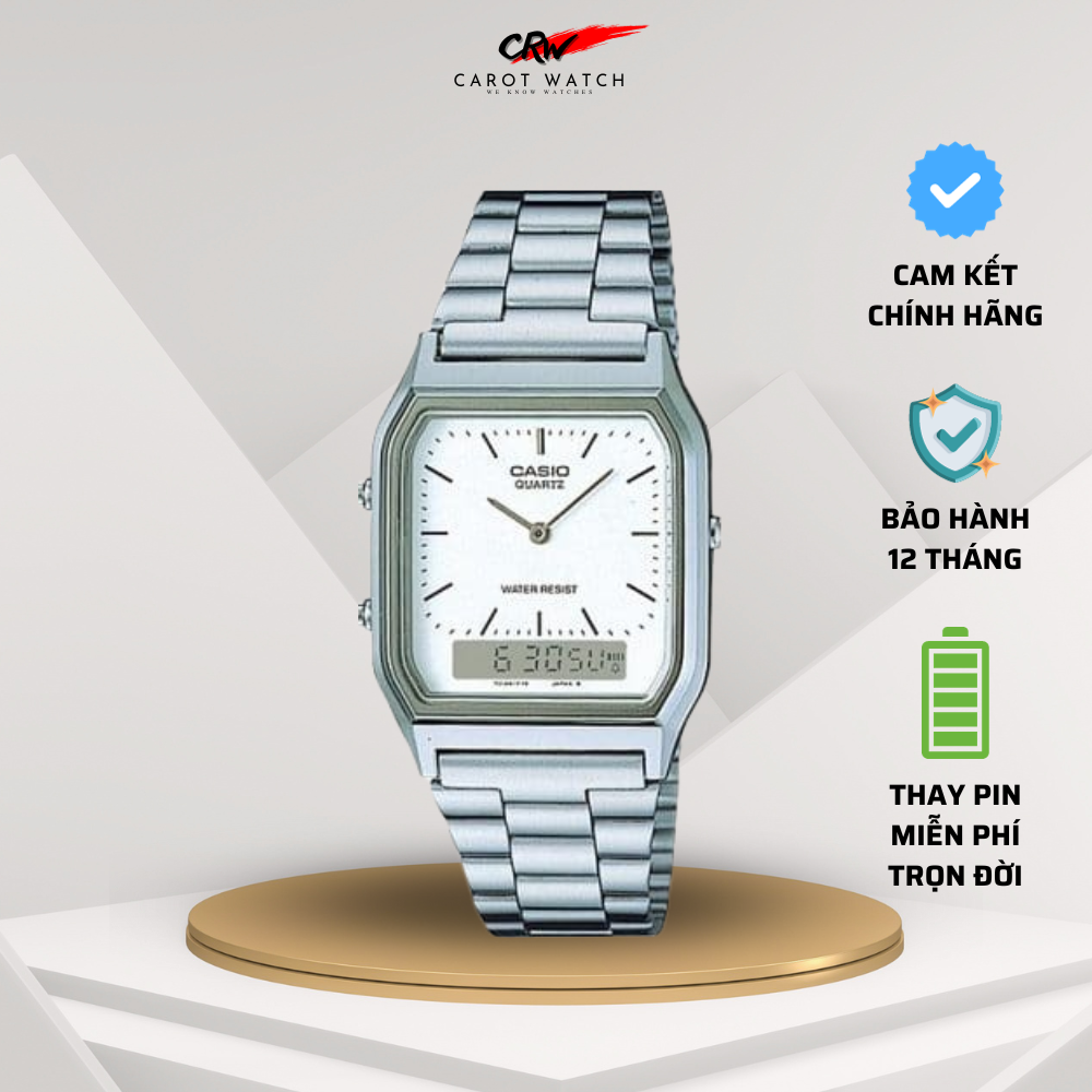 Đồng hồ casio aq 230a 7a mặt trắng vintage