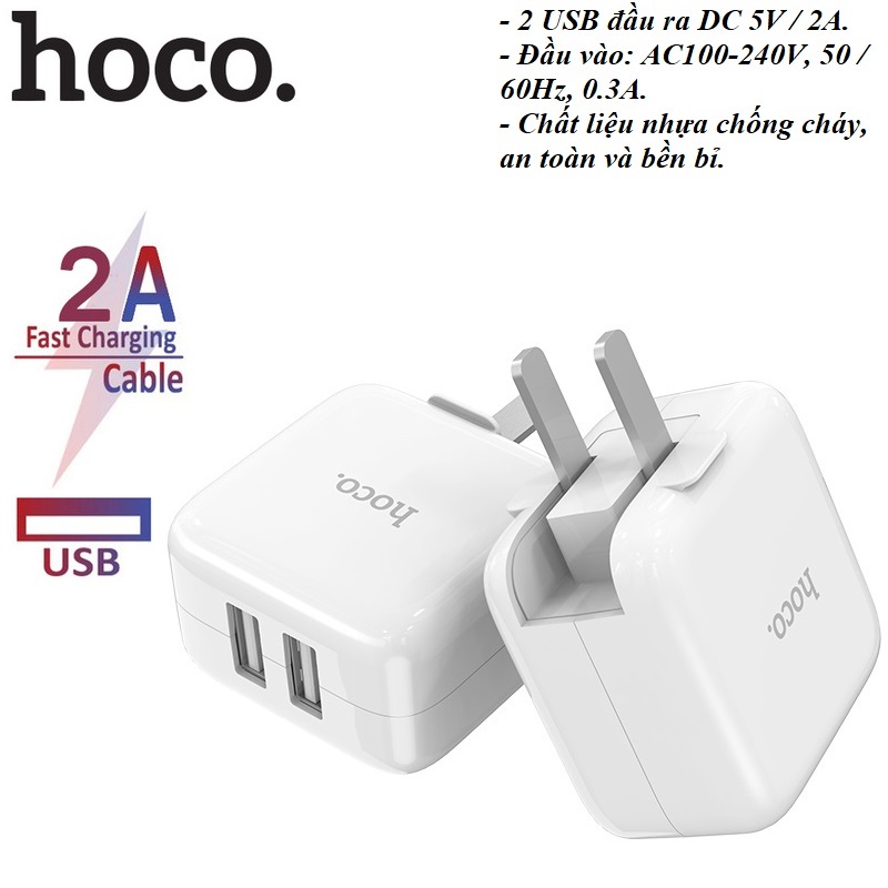Củ sạc nhanh 2A Hoco C54 2 cổng sạc cho các loại máy ( CHÍNH HÃNG )