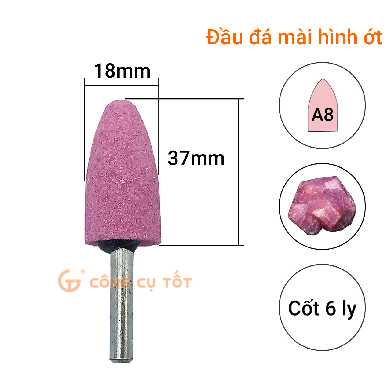 Mũi đá mài lốp hình ớt cốt 6 ly 21mm 45mm A11 cốt 6 ly