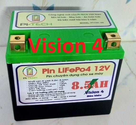 ẮC QUY XE MÁY V4 - Pin Lithium PI-TECH 8,5Ah  (Khởi động xe máy-Bền gấp 4 lần ắc quy chì-Siêu nhẹ)