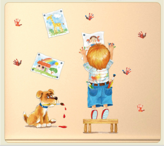 HCM Decal trang trí tường Bé vẽ tranh