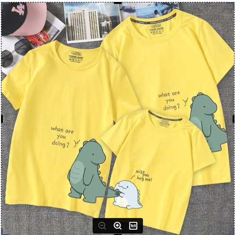 {SĨ} Áo gia đình 3/4/5 người khủng long màu vàng áo team nhóm đồng phục đủ size bé 5 kí -90 kí