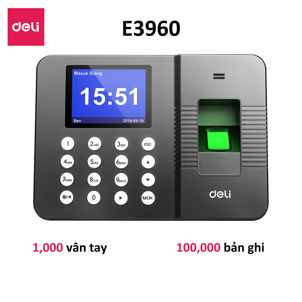 Deli fingerprint scanner attendance machine-fingerprint and mirror attendance machine, software settings, new Vietnamese model, 2.4 inch screen, USB interface, it is authentic warranty