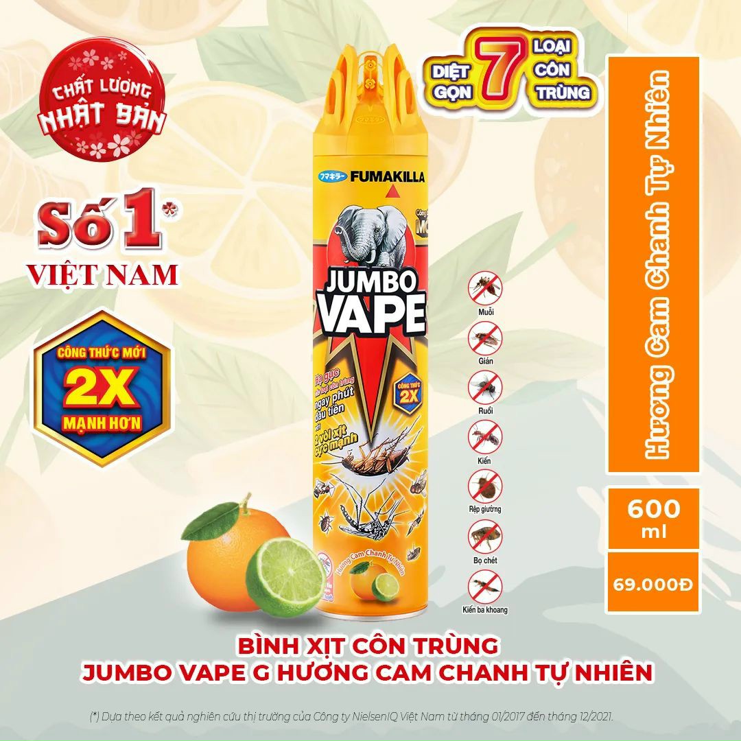 Bình xịt muỗi/côn trùng JUMBO VAPE 600ml