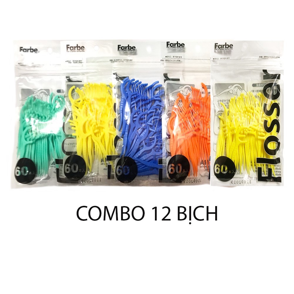 [HCM]Combo Sỉ 12 Bịch Tăm Chỉ NHa Khoa Flosser 60 cây (4 màu)