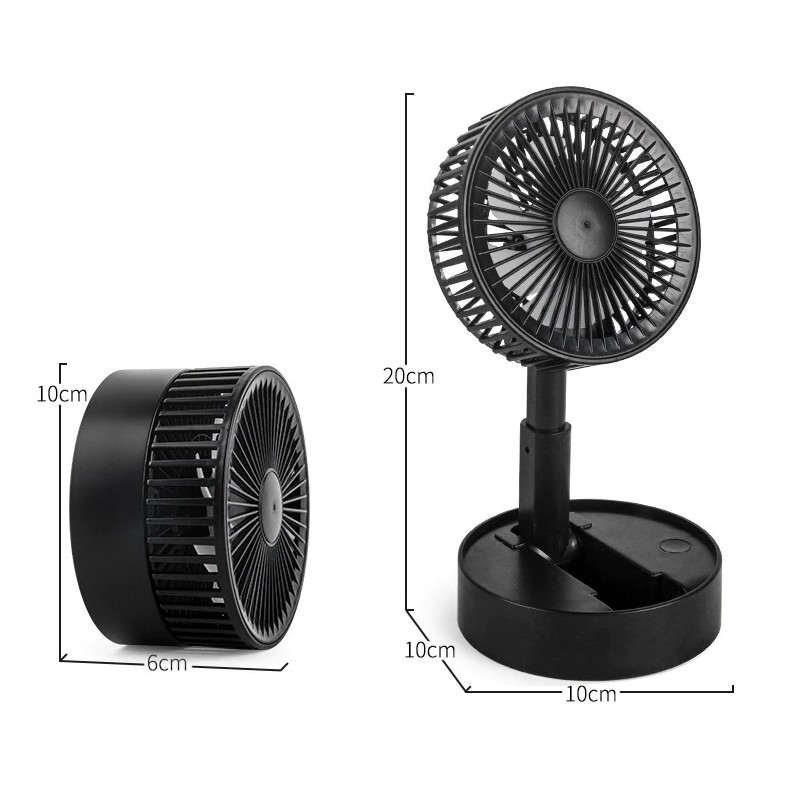 Máy quạt mini để bàn tích điện gấp gọn 3 cấp độ gió siêu mát, Quạt tích điện gấp gọn để bàn sạc điện kèm giá đỡ điện thoại đa năng - BUM STORE