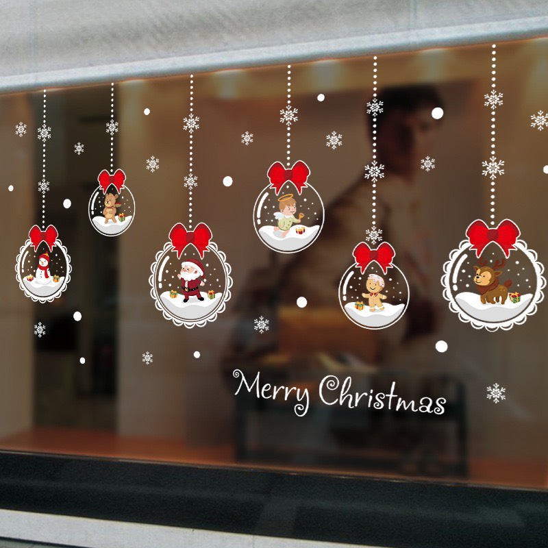 Decal noel trang trí giáng sinh RÈM TRÁI CHÂU NƠ ĐỎ