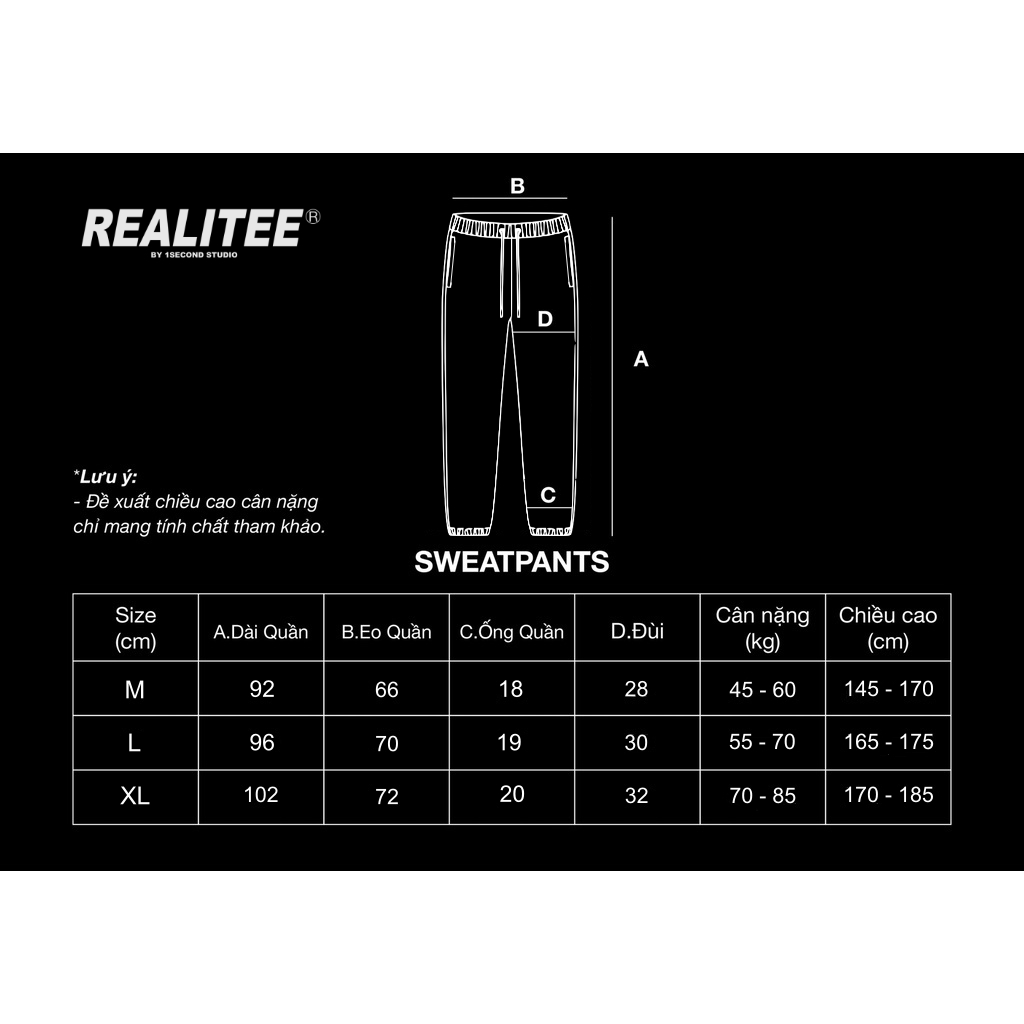 Quần Nỉ Bông Jogger Unisex. REALITEE Basic Sweatpants