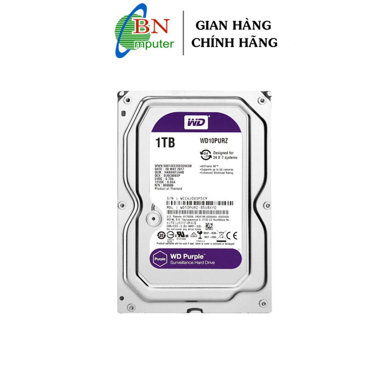ổ cứng hdd western 1tb chuyên dụng camera, ổ cứng dành cho đầu ghi camera, hàng phân phối chính thức 1