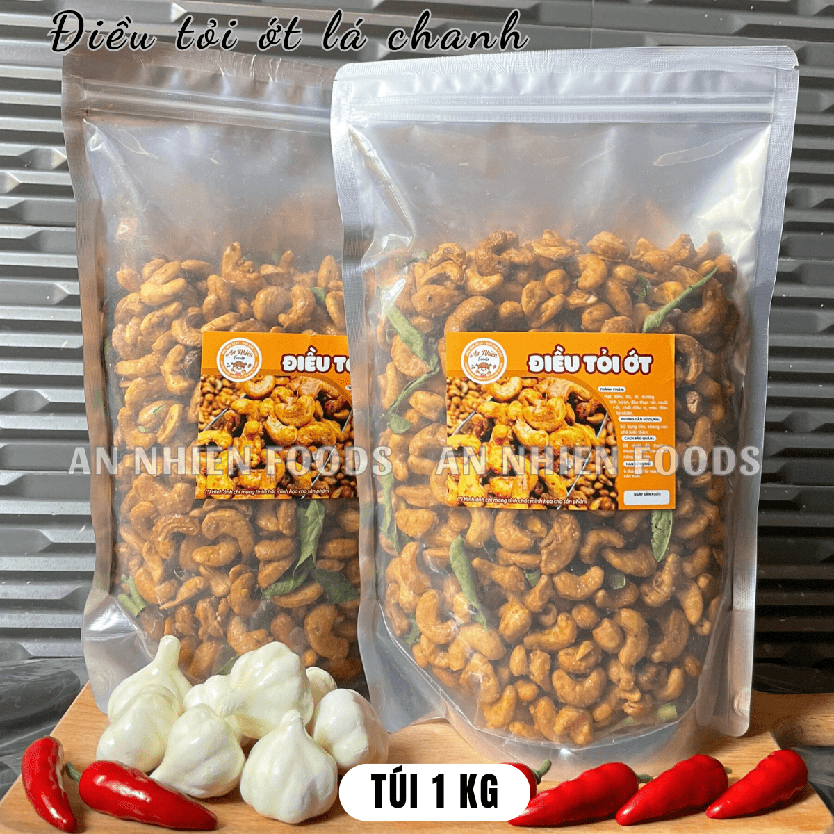 1 KG- Điều sấy tỏi ớt lá chanh