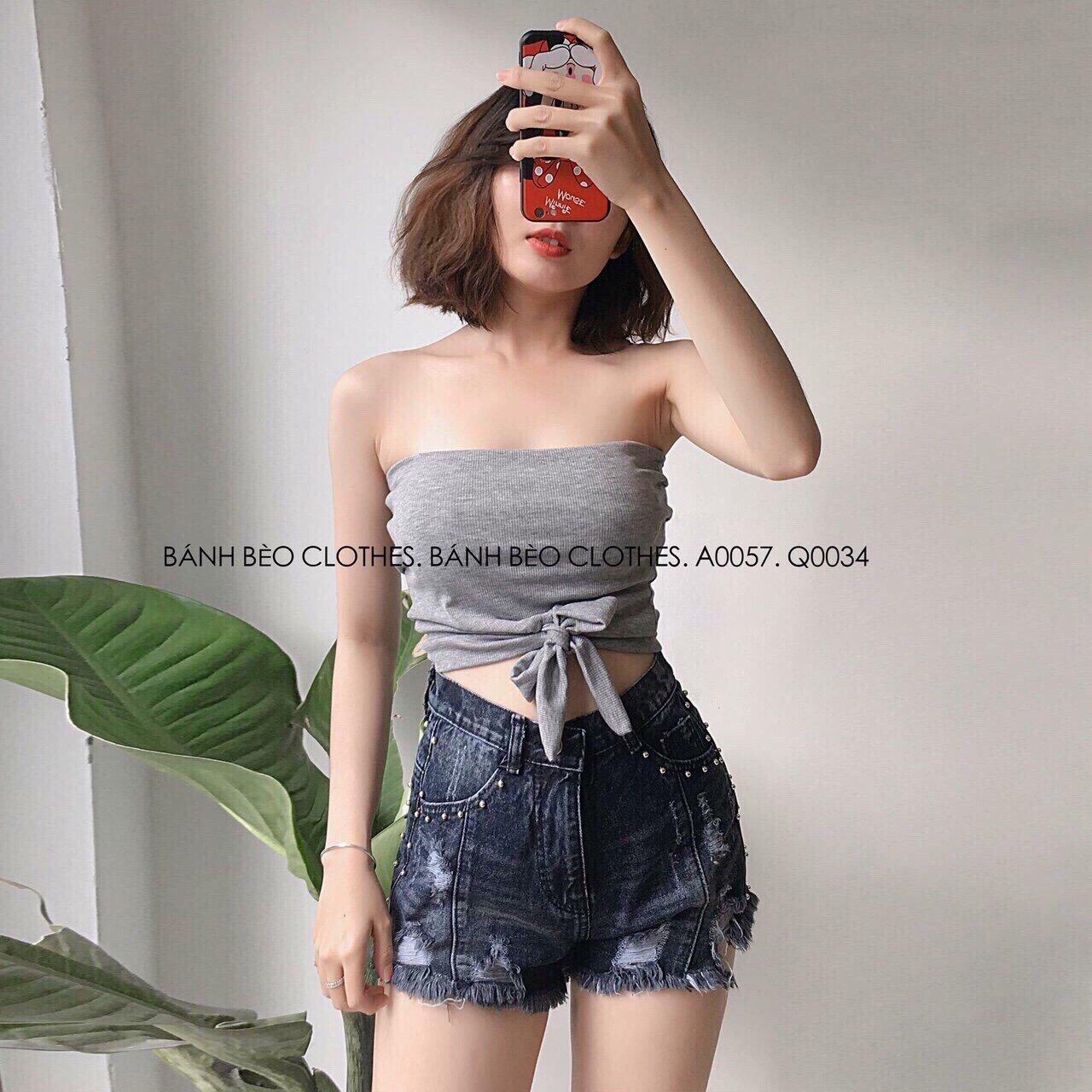 Áo ống thun gân phối nơ cột eo quyến rũ TTSL0003