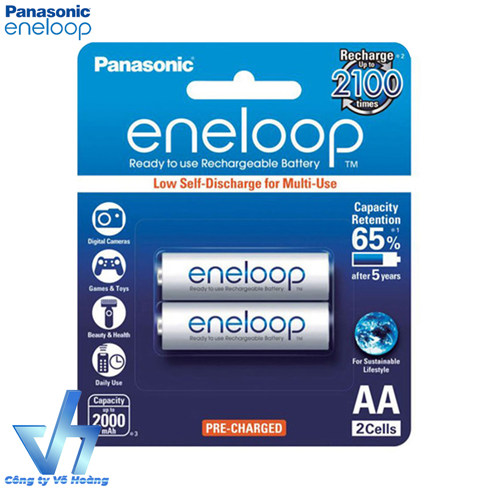 Bộ 2 pin sạc AA Panasonic Eneloop 2000mAh (Trắng)