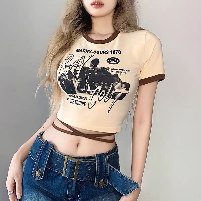 h30 ÁO CROPTOP PHỐI DÂY QUẤN EO XINH H30