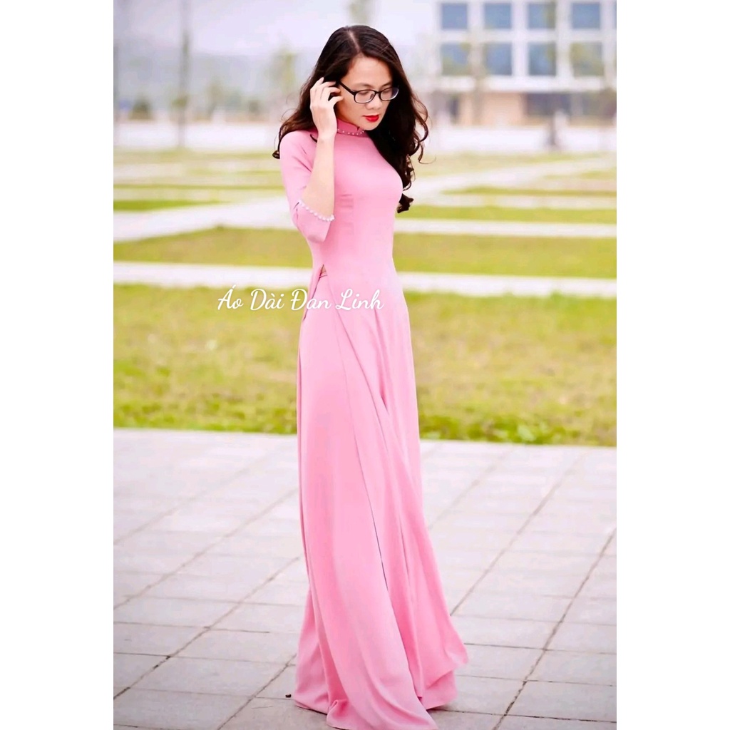 Áo dài lụa thái tuấn màu hồng - áo dài đan linh