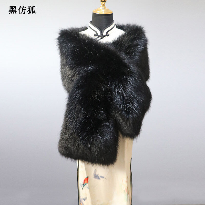 Sườn xám lông nhung lông, khăn choàng vai, áo choàng giả lông, lễ phục dạ tiệc sân khấu, khăn choàng cô dâu, khăn choàng nữ thu đông nổi tiếng trên mạng818