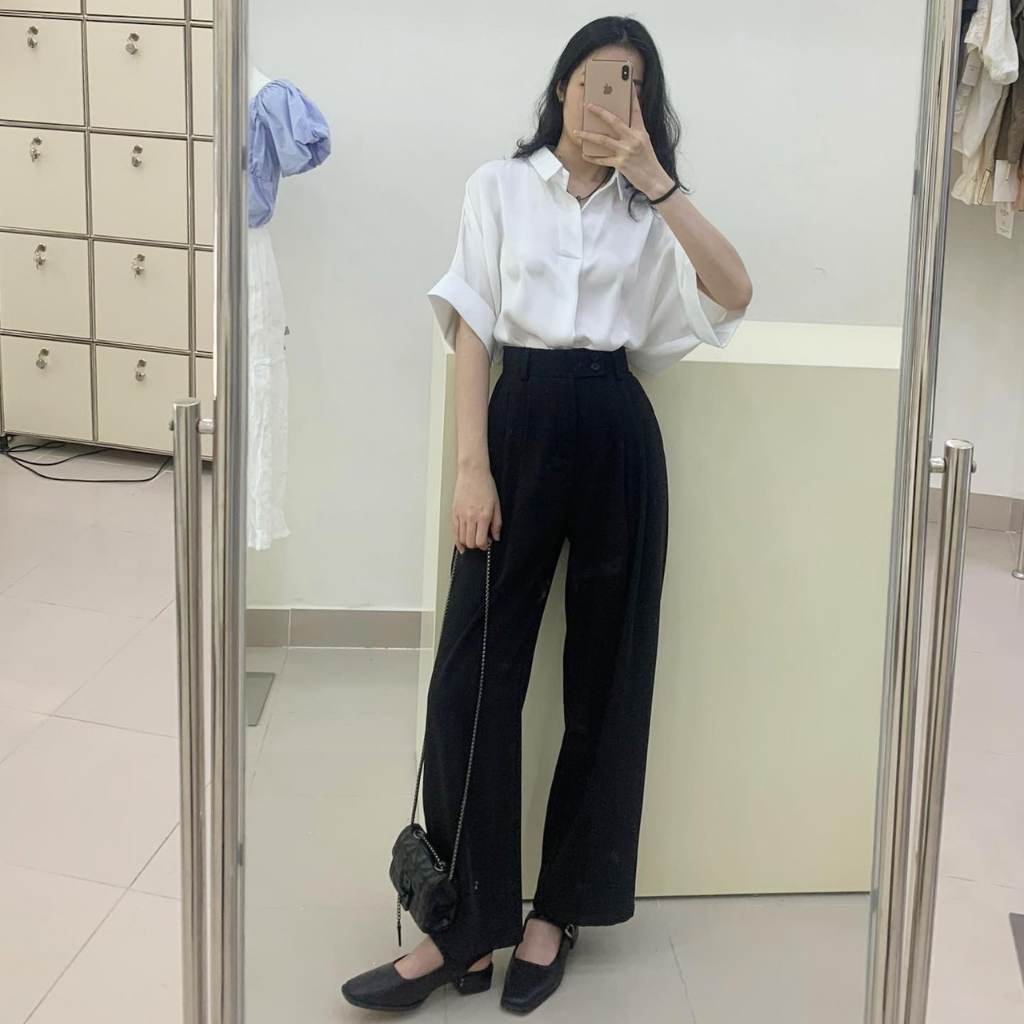 Áo sơ mi lụa ngắn tay 718, Áo sơ mi nữ Hàn Quốc