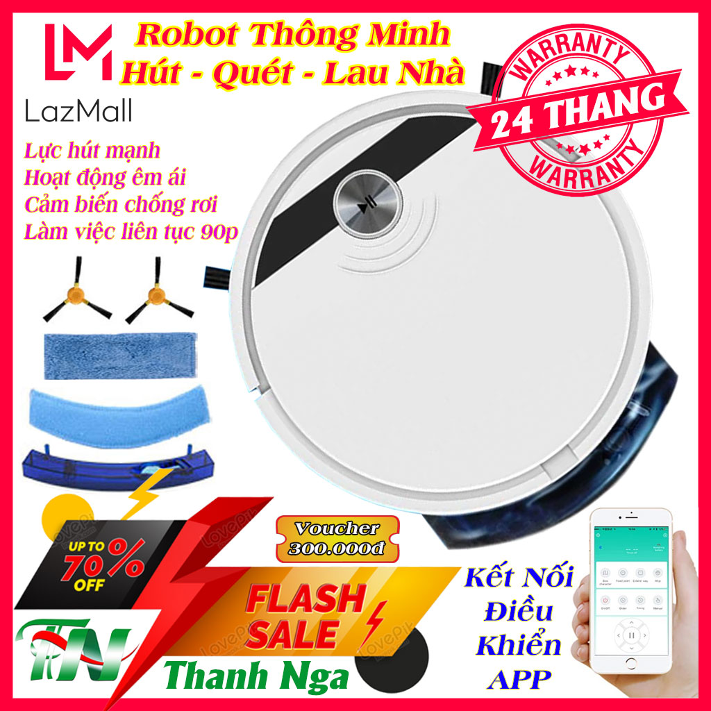 Robot hut bụi lau nhà thông minh tự động sạc, chống rơi cầu thang, động cơ mạnh mẽ vượt chướng ngại 20mm, lực hút cực mạnh, chui gầm 5cm dễ dàng làm sạch các ngóc ngách gầm giường tủ sofa