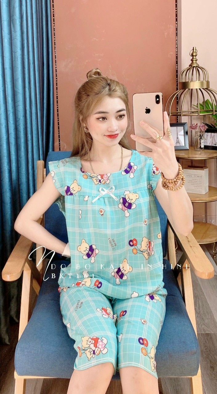 Đồ bộ mặc nhà kate lụa dễ thương hình Gấu