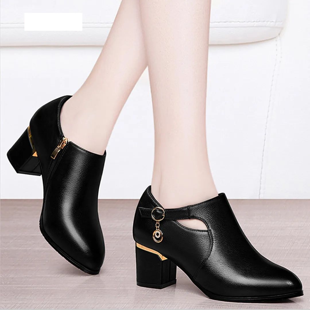 Boots cổ thấp gót viền - gót cao 5p
