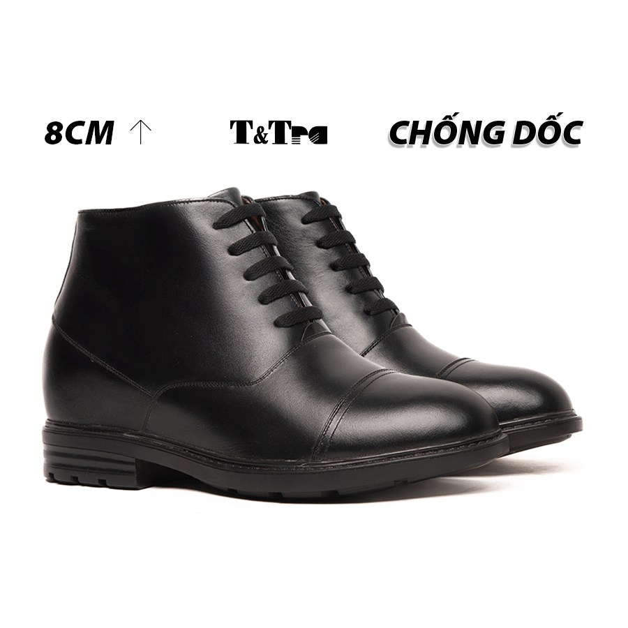 [8CM] Giày Nam Đế Cao T&Tra T106 Đen -  Ít Dốc Mang Thoải Mái Hơn