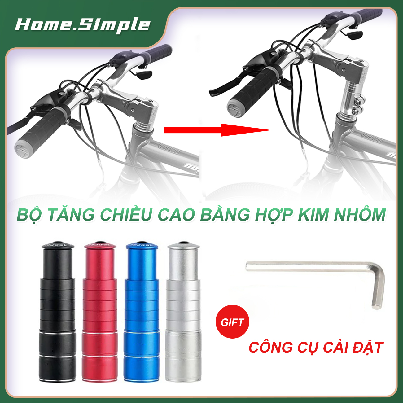 Phụ Kiện Nâng Tay Lái Xe Đạp Hợp kim nhôm Bộ nối tăng chiều cao ghi đông dễ dàng lắp đặt an toàn và bền
