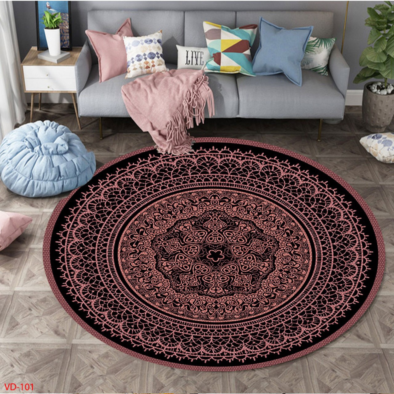 Thảm Trải Sàn Bali hình tròn Trải Sàn Trang Trí Cao Cấp (1m x1m)  - Thảm Lì Bali Hàng Đẹp ( Mặt Sau đế cao su Chống Trơn Trượt)