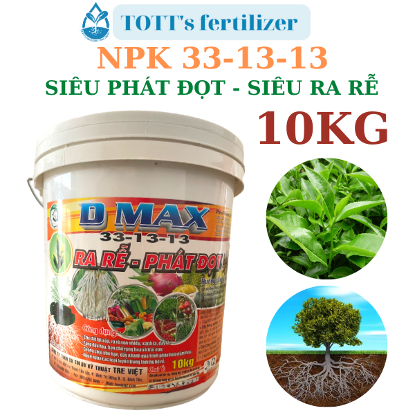 Phân bón npk 33-13-13 thùng 10kg siêu phát đọt, ra rễ tott's fertilizer