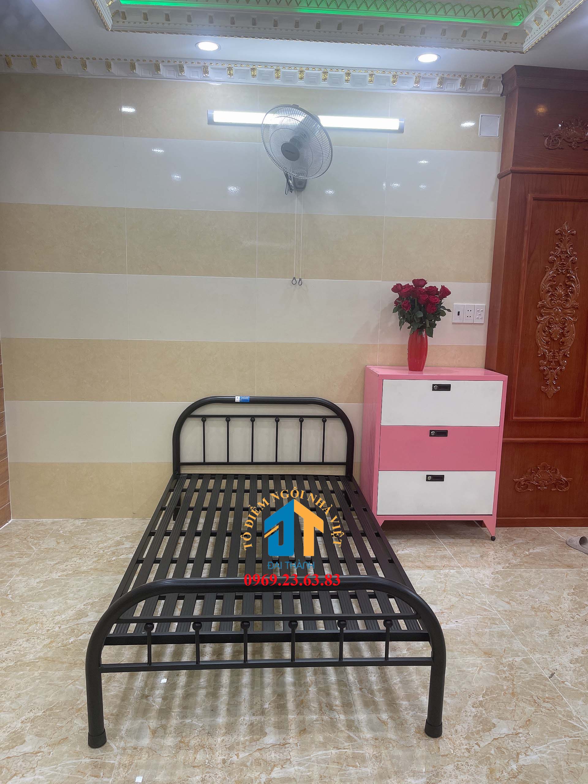 Giường sắt mỹ nghệ 1mx2m Đại Thành 01