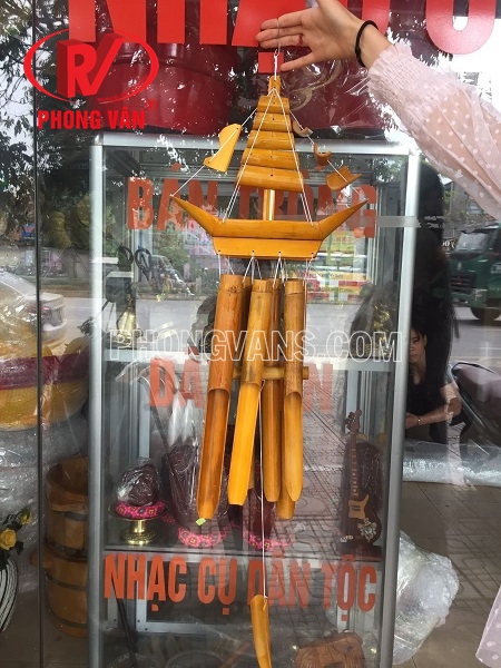Chuông gió phong thủy 6 ống tre nứa thuyền buồm
