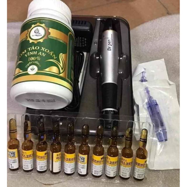 [Spa] Combo máy cấy tảo, tảo xoắn, vitamin C Hàn Quốc, 5 kim nano dùng trong spa, tmv (com bo cấy tảo, combo cấy tảo xoắn)