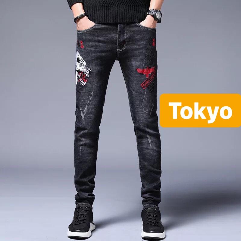 QUẦN JEAN NAM CHẤT BÒ ĐEN THÊU SÓI ĐẦU BẠC NAM MỸ YAMAHA CJ-446 - TOKYO FASHION