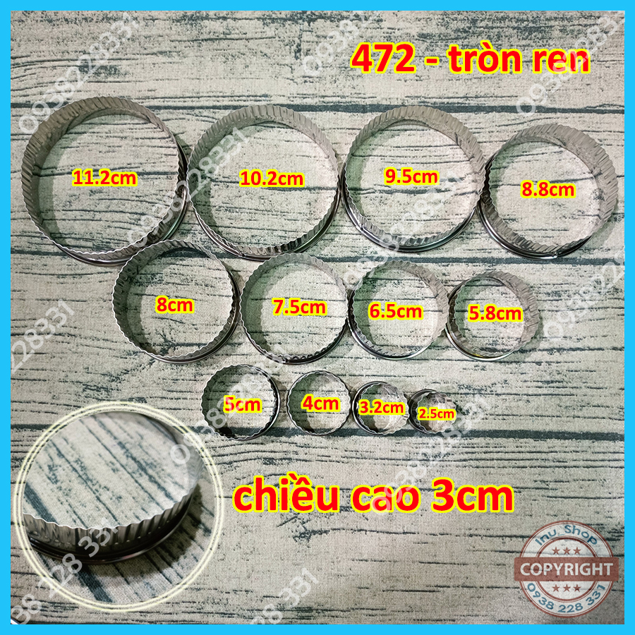 HCM - Bộ 12 khuôn mousse tròn inox, khuôn cutter cắt bột, cắt bánh quy cookies