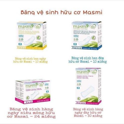 Băng vệ sinh hữu cơ Masmi ngày/ đêm có cánh (10m)