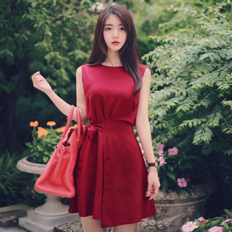 Đầm đỏ cột nơ eo CLD 028