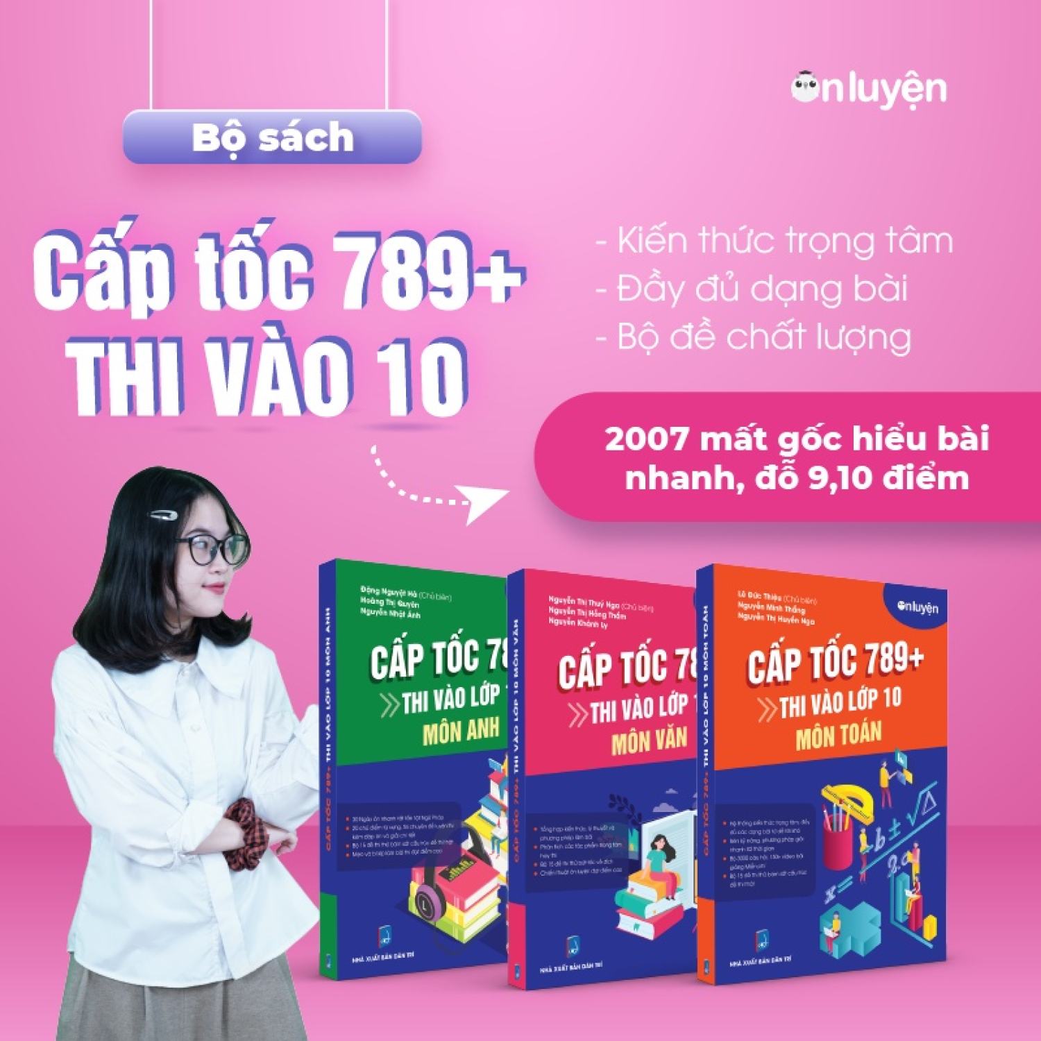 Sách thi vào 10 - Combo 3 cuốn Cấp tốc 789+ môn Toán, Văn, Anh