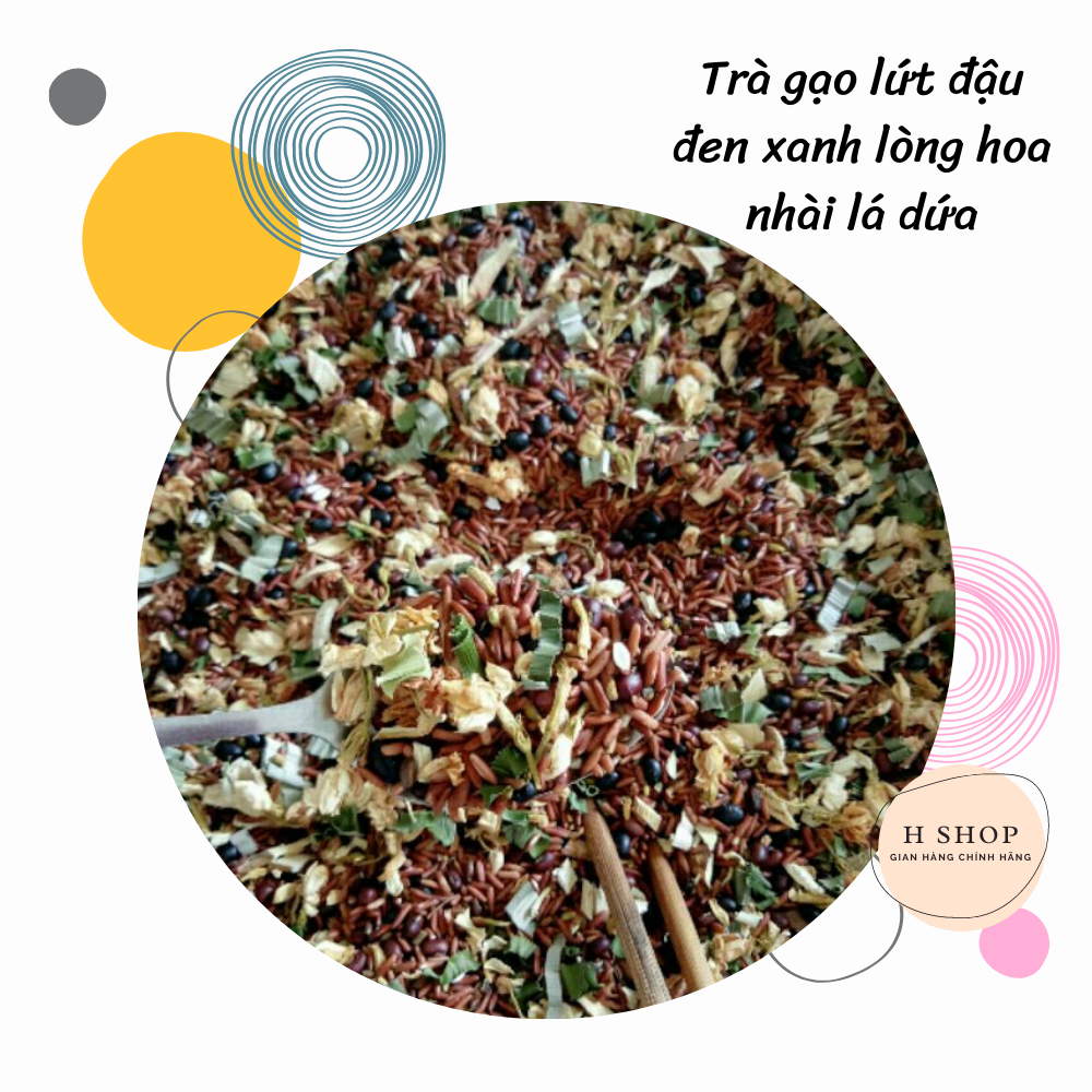 Trà gạo lứt, đậu đen xanh lòng, hoa nhài, lá dứa gói 100g
