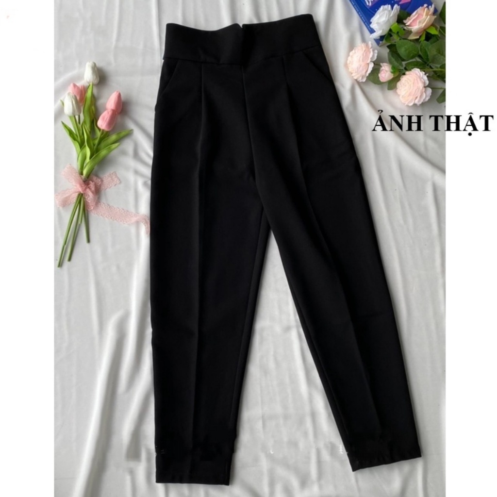 Quần tây baggy nữ với mẫu cạp cao cách điệu V cực đẹp