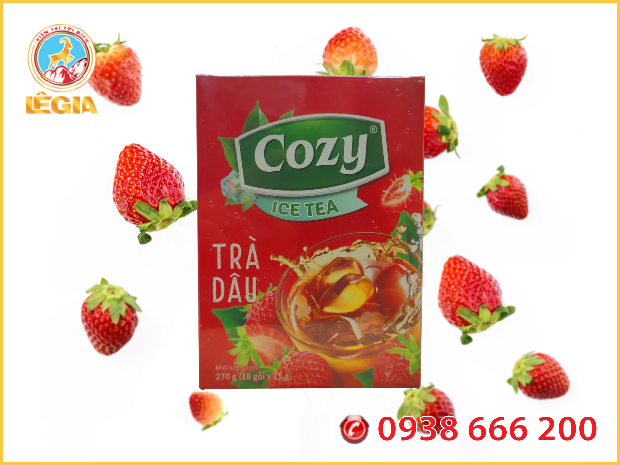 Trà hòa tan cozy hương dâu 270gr (18 gói x 15gr) pha trà, trà sữa