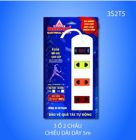[HCM]Ổ Cắm Điện Robot 3 Ổ 2 Chấu STANDARD 1 + 3D