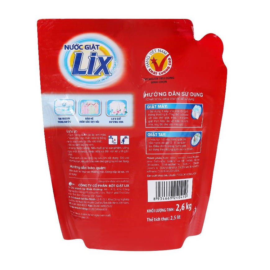 Nước giặt lix đậm đặc túi 2.6kg