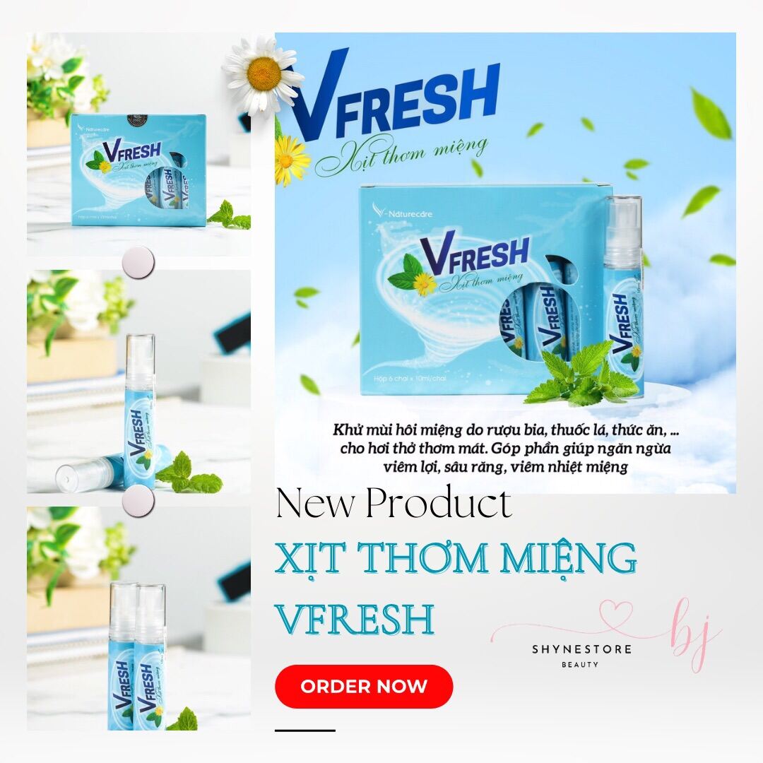Xịt thơm miệng vfresh - thành phần hoàn toàn từ thiên nhiên - xịt thơm miệng vfresh giúp chống hôi miệng, cho hơi thở thơm mát, xịt thơm miệng vfresh phòng ngừa sâu răng